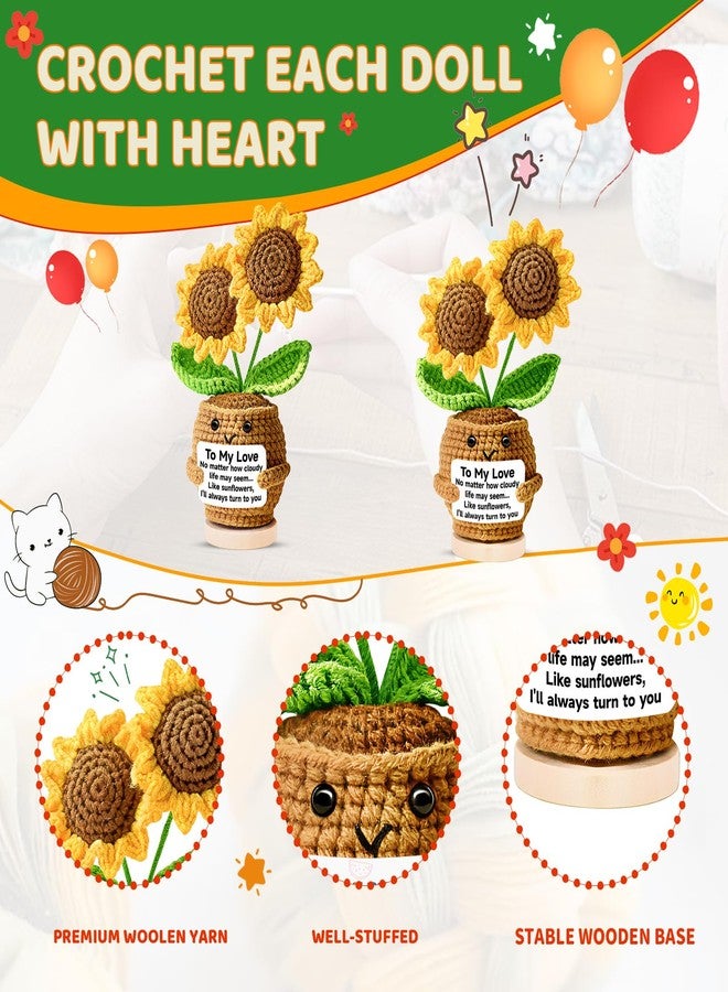 PinCute Christmas Funny Unique Gifts for Her Him: Inspirational Support Crochet Sunflowers with Stable Base, Cute Anniversary Birthday Valentine Gifts Home Office Desk Decor for Women Men - Image 3