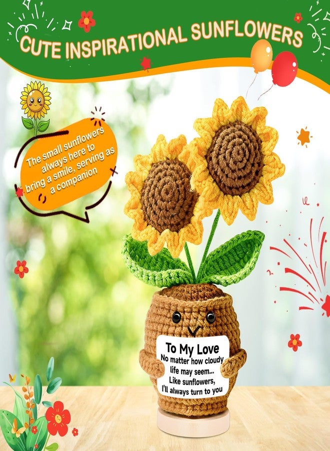 PinCute Christmas Funny Unique Gifts for Her Him: Inspirational Support Crochet Sunflowers with Stable Base, Cute Anniversary Birthday Valentine Gifts Home Office Desk Decor for Women Men - Image 2