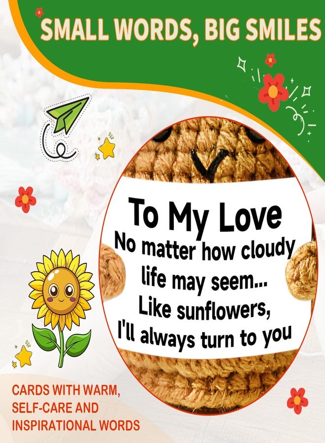 PinCute Christmas Funny Unique Gifts for Her Him: Inspirational Support Crochet Sunflowers with Stable Base, Cute Anniversary Birthday Valentine Gifts Home Office Desk Decor for Women Men - Image 4