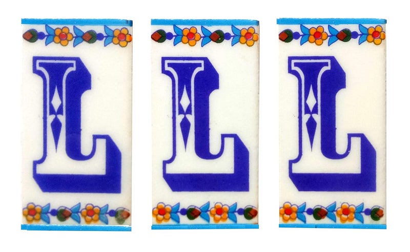 Shiv Kripa Blue Pottery Shiv Kripa Blue Pottery Decor Wall Ceramic L Alphabets Tiles Handmade Wall Tiles 2 x 4 Inch Set of 3 Tiles Multi Color 
