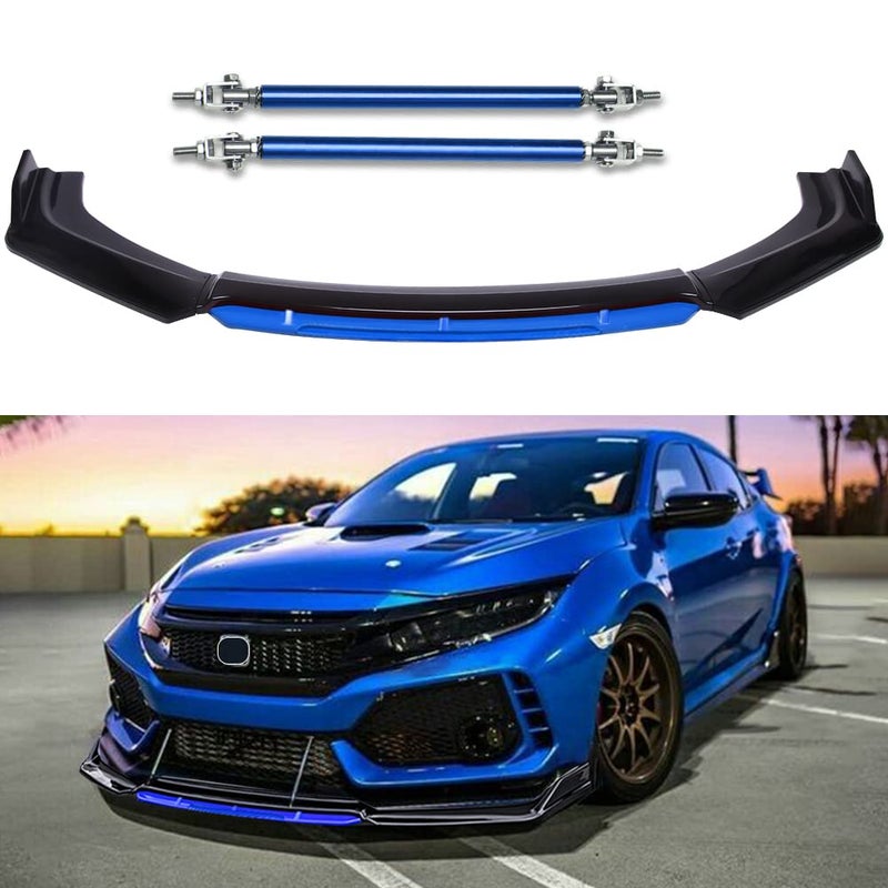 KEEPDSGN 4PCS Universal Car Front Bumper Lip Body Kit Splitter Spoiler Diffuser Protector with Adjustable 811 Support Splitter Rods Blue  Gloss BlackBlue Tongue