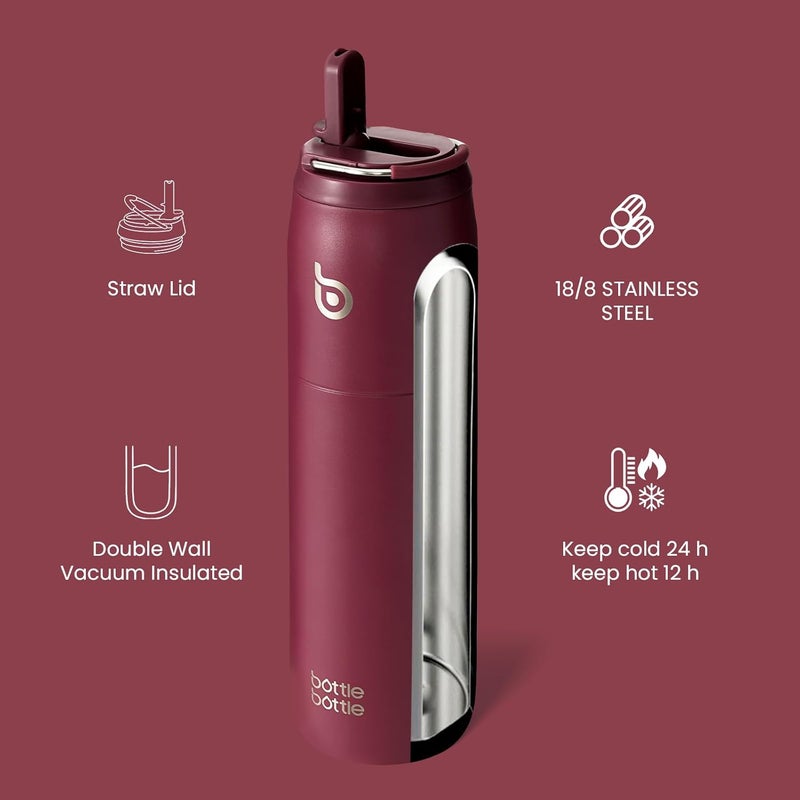 BOTTLE BOTTLE 32oz Stainless Steel Vacuum Insulated Water Bottle with Straw and Lid - Red - Image 3