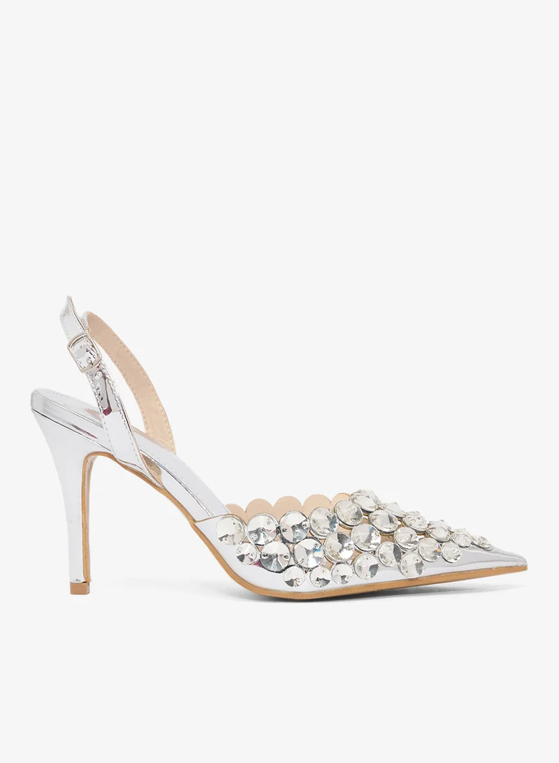 Ella Limited Edition Mirror Work Detail Silver High Heel Pumps