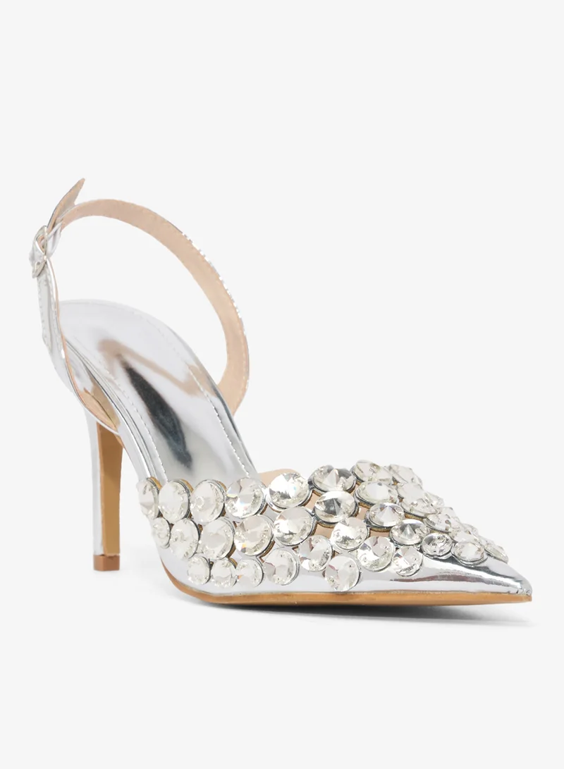 Ella Limited Edition Mirror Work Detail Silver High Heel Pumps