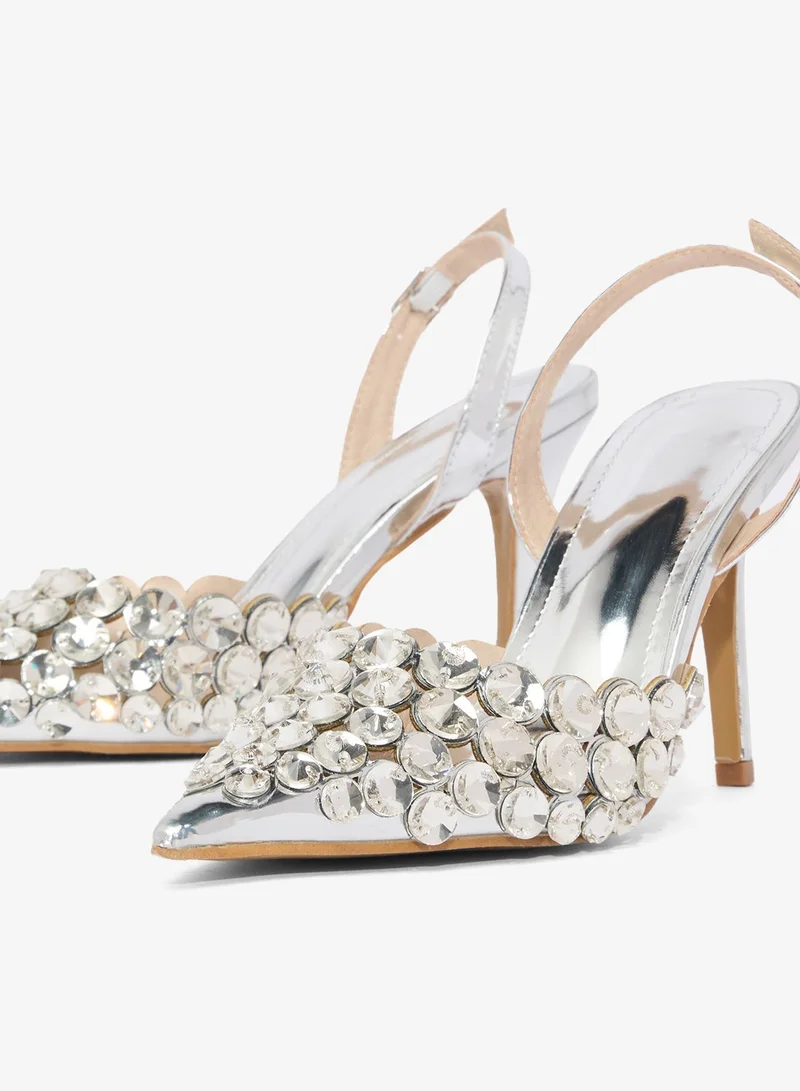 Ella Limited Edition Silver Mirror Work Detail Silver High Heel Pumps for Women | Best Price UAE