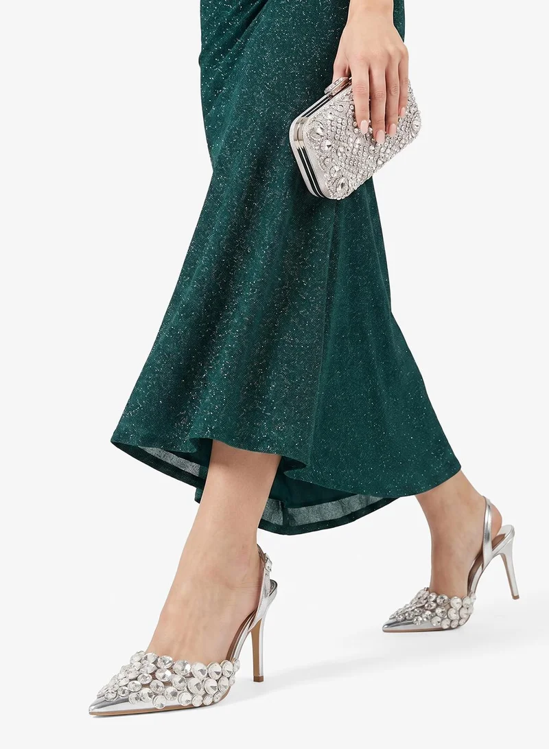 Mirror Work Detail Silver High Heel Pumps