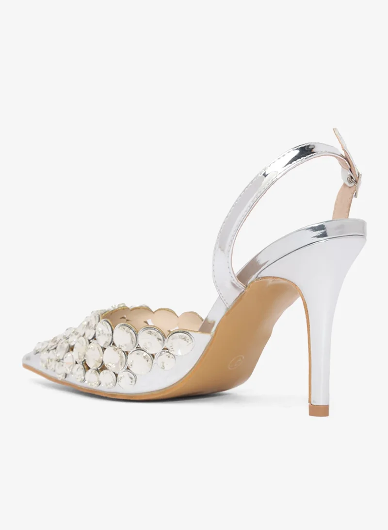 Ella Limited Edition Silver Mirror Work Detail Silver High Heel Pumps for Women | Best Price UAE