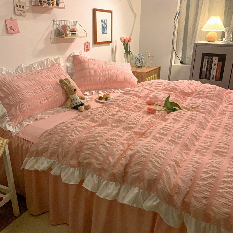 CME Ins Girl's Heart Four-Piece Bed Skirt, Princess-Style Duvet Cover, Korean-Style Student Dormitory Bedding Set - Image 4