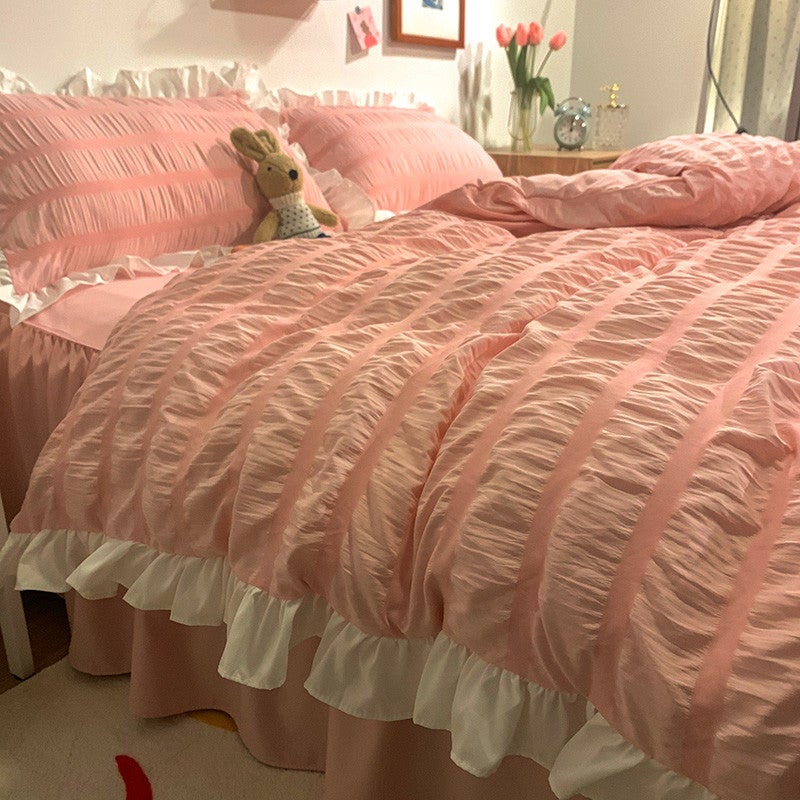 CME Ins Girl's Heart Four-Piece Bed Skirt, Princess-Style Duvet Cover, Korean-Style Student Dormitory Bedding Set - Image 3