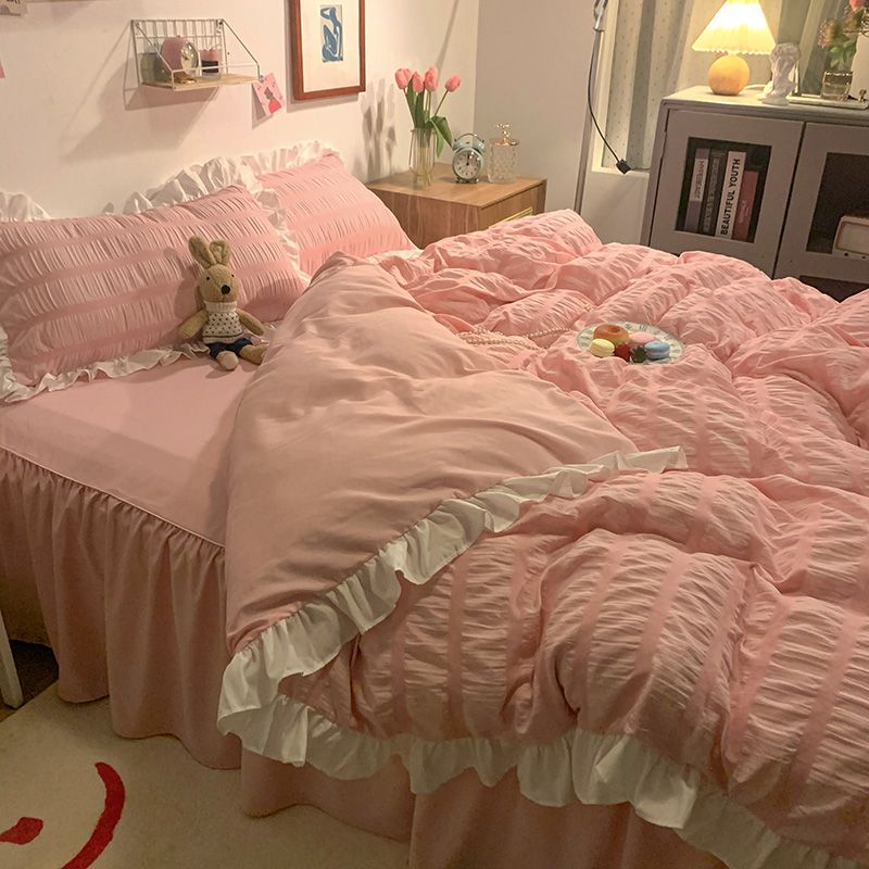 CME Ins Girl's Heart Four-Piece Bed Skirt, Princess-Style Duvet Cover, Korean-Style Student Dormitory Bedding Set - Image 1