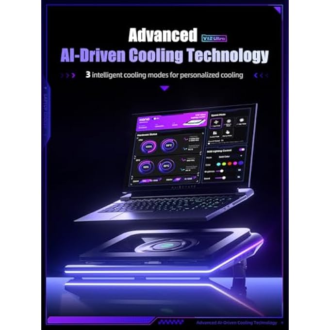 rayihni وسادة تبريد لابتوب V12 ألترا سوداء - Image 2