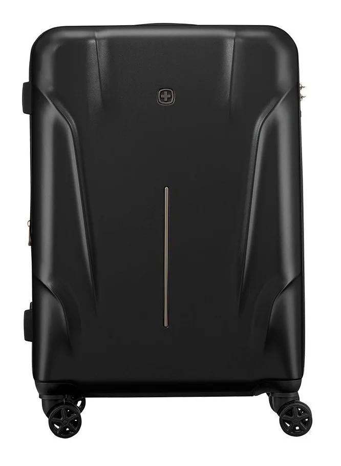 Wenger Ryon 68cm Medium Travel Suitcase with Smooth 4 Double Spinner Wheels, TSA Lock & Durable Hard Shell - Black