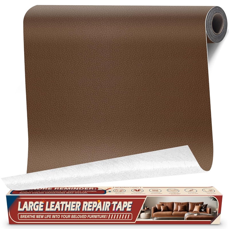 Cahomo Leather Repair Tape Patch, 17" x 79" Self Adhesive Leather Patches for Furniture,Vinyl Repair Kit for Car Seat, Couch, Chairs, Boat Seat, Sofa Brown - Image 1