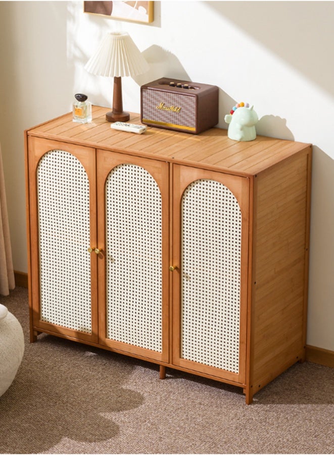 WALALLA Rattan Storage Cabinet with 3 Doors, Boho Sideboard Buffet Cabinet Solid Wood Farmhouse Credenza Cabinet Dustproof Display Cabinet Locker Bookcase Display Shelves with Adjustable Shelves for Living Room Kitchen Entryway Hallway - Image 2