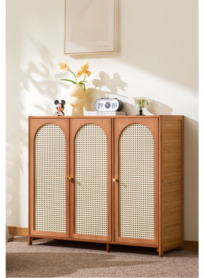 WALALLA Rattan Storage Cabinet with 3 Doors, Boho Sideboard Buffet Cabinet Solid Wood Farmhouse Credenza Cabinet Dustproof Display Cabinet Locker Bookcase Display Shelves with Adjustable Shelves for Living Room Kitchen Entryway Hallway - Image 3