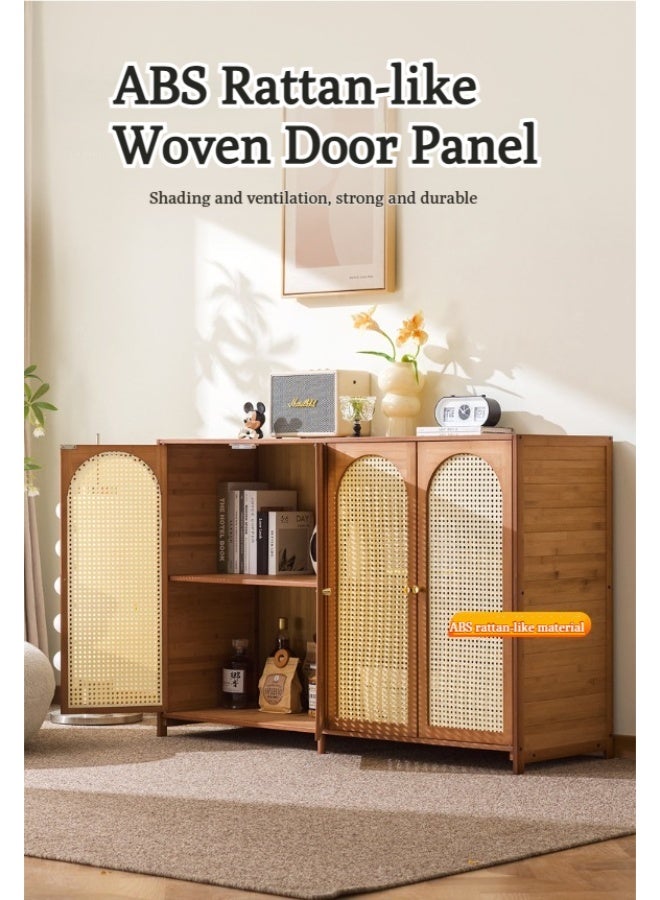 WALALLA Rattan Storage Cabinet with 3 Doors, Boho Sideboard Buffet Cabinet Solid Wood Farmhouse Credenza Cabinet Dustproof Display Cabinet Locker Bookcase Display Shelves with Adjustable Shelves for Living Room Kitchen Entryway Hallway - Image 4