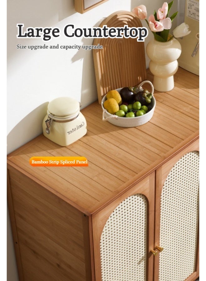 WALALLA Rattan Storage Cabinet with 3 Doors, Boho Sideboard Buffet Cabinet Solid Wood Farmhouse Credenza Cabinet Dustproof Display Cabinet Locker Bookcase Display Shelves with Adjustable Shelves for Living Room Kitchen Entryway Hallway - Image 5