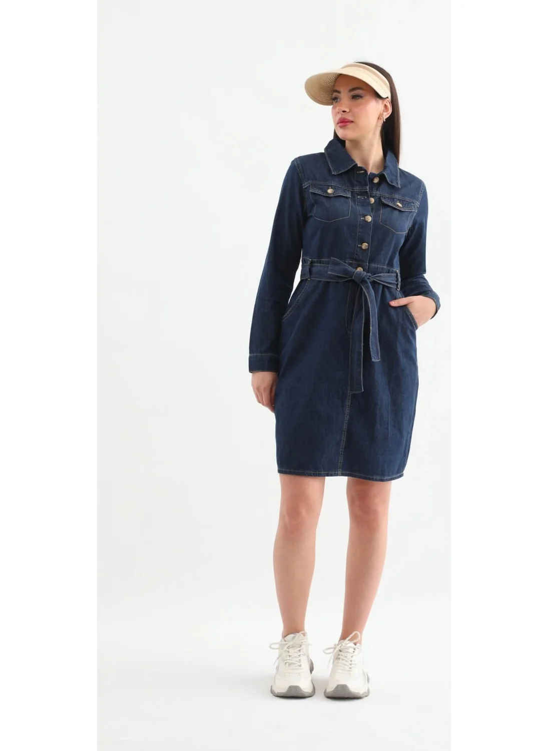 باني جينز Women Belted Long Sleeve Dress