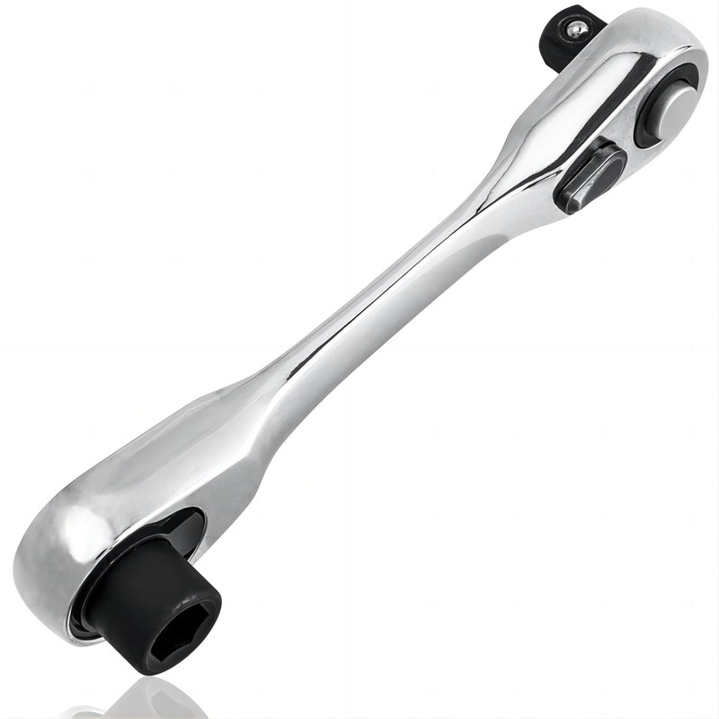 Yakamoz يَاكَامُوز 2 في 1 مفتاح ربط مصغر 72 سنًا بزاوية 90 درجة مفك براغي صغير 14 بوصة مفتاح ربط للزوايا الضيقة