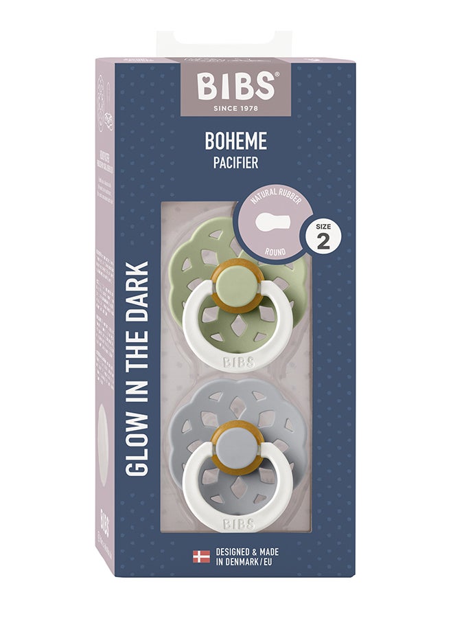 BIBS - Baby Pacifier Boheme, Made with Natural Rubber Latex, Round Nipple, Mouth Skin Sensitive, Soft, Flexible, For Babies 6 Months and Above, BPA-free, Sage/ Cloud Glow Colour, Pack of 2, Size 2 - Image 1