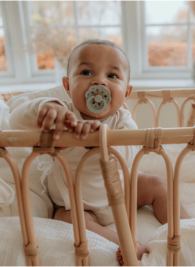 BIBS - Baby Pacifier Boheme, Made with Natural Rubber Latex, Round Nipple, Mouth Skin Sensitive, Soft, Flexible, For Babies 6 Months and Above, BPA-free, Sage/ Cloud Glow Colour, Pack of 2, Size 2 - Image 1