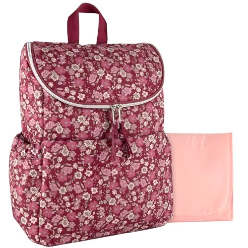 Baby Essentials Multi-Function Floral Diaper Backpack and Travel Nappy Baby Bag with Changing Pad and Stroller Straps - Image 1