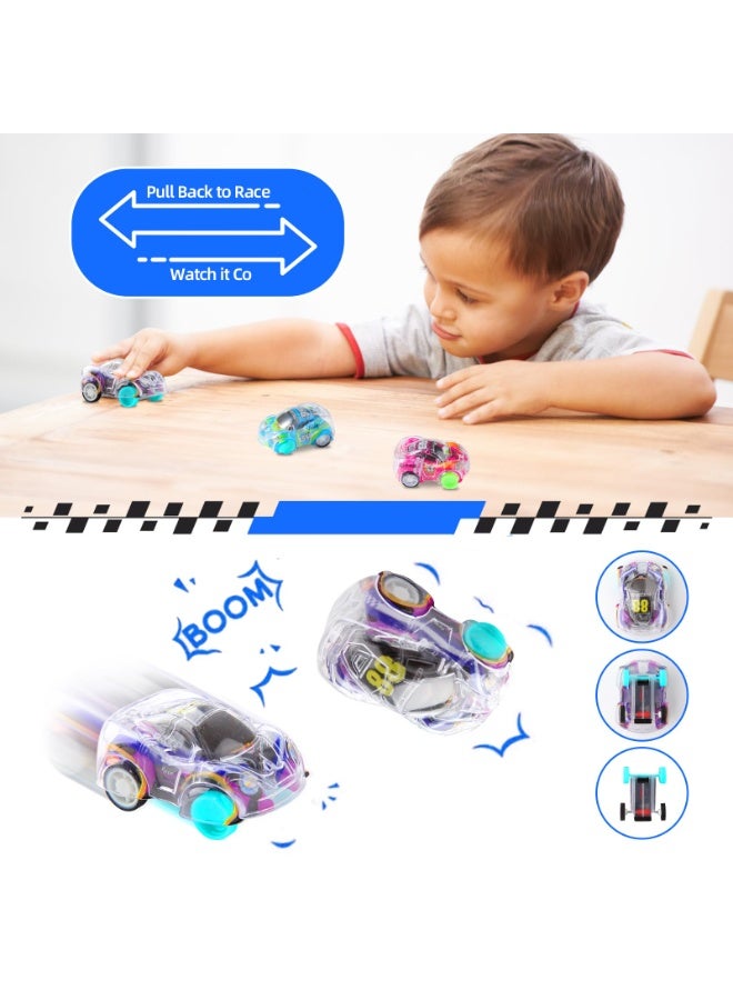 Halamodo 50Pcs Mini Racing Car Set, Transparent Double-Layer Inertia Friction Powered Cars Toys | Kids Toy Car Model Mini Racing Cars | Toddler Push-and-Go Racing Vehicles | Party Favors Classroom Prizes | Boys Girls Birthday Gifts , 4.5x3.4x1.9cm - Image 4