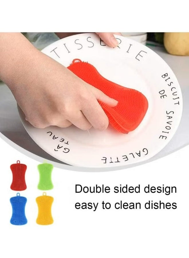 4Pcs Kitchen Silicone Dish Sponges Kitchen Scrubber Multipurpose Dish Washing Brushes for Dish Washing Cleaning - Image 4