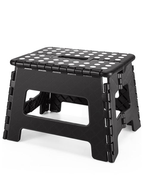 البراز ذو القدم مع ارتفاع 9 بوصات -يحمل حتى 300 رطل -البراز البلاستيكي الخفيف القابل للطي ذو الخطوات للمطبخ والحمام وغرفة المعيشة (أسود)