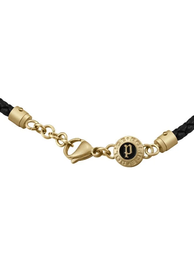 POLICE Plaquetes Gold with Black Enamel Leather Bracelet L
