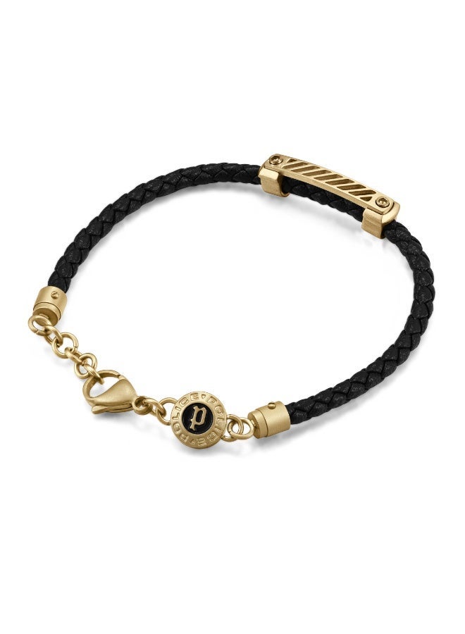 POLICE Plaquetes Gold with Black Enamel Leather Bracelet L - Image 1