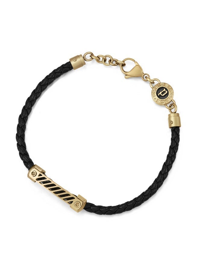 POLICE Plaquetes Gold with Black Enamel Leather Bracelet L - Image 2