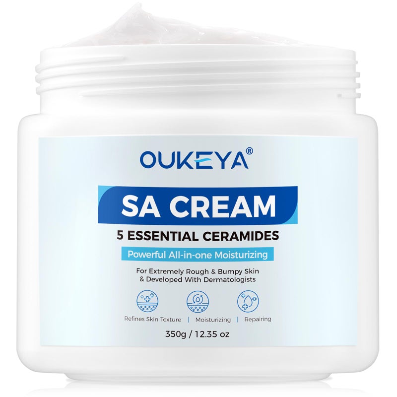 OUKEYA SA Cream for Rough & Bumpy Extremely Dry Skin with 5 Kinds of Ceramides & Salicylic Acid,Exfoliating Moisturizing Body Lotion with Long-Lasting Moisture,Dermatologist Recommended,12.35 Ounce - Image 1