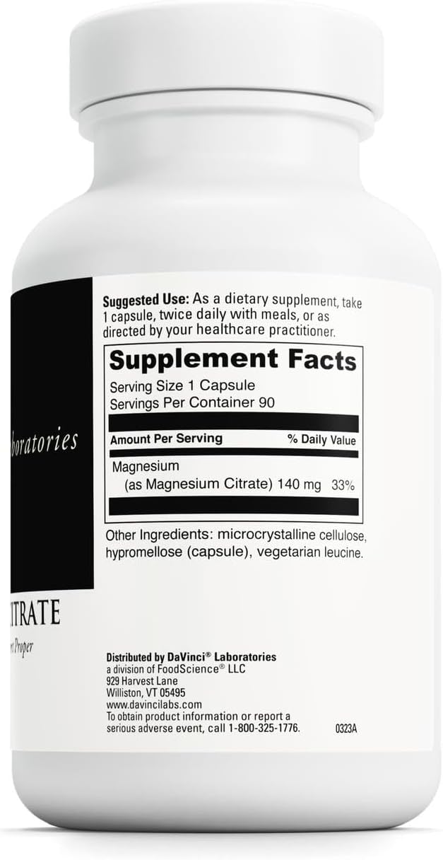 DaVinci Labs Magnesium Citrate  Dietary Supplement to Support Muscle Health Healthy Nerves and Mineral Absorption  with 140 mg Magnesium per Serving  GlutenFree  90 Vegetable Capsules - Image 2