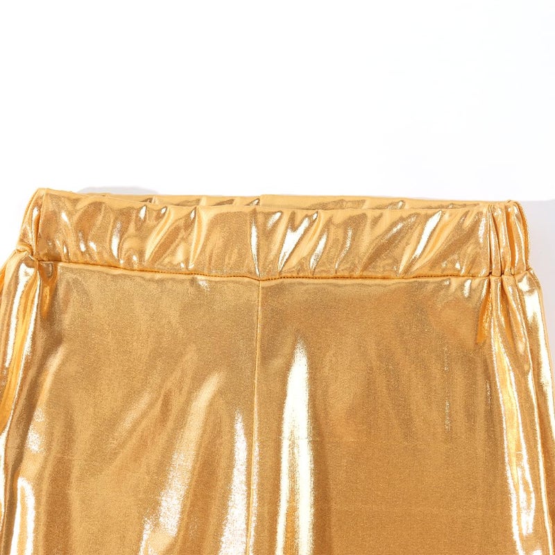 Noomelfish Girls Metallic Flare Leggings Pants Kids Yoga Disco Dance Bell Bottoms, Gold Yellow, Size 7-8 Years - Image 3