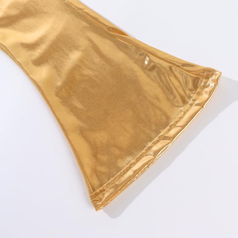 Noomelfish Girls Metallic Flare Leggings Pants Kids Yoga Disco Dance Bell Bottoms, Gold Yellow, Size 7-8 Years - Image 4