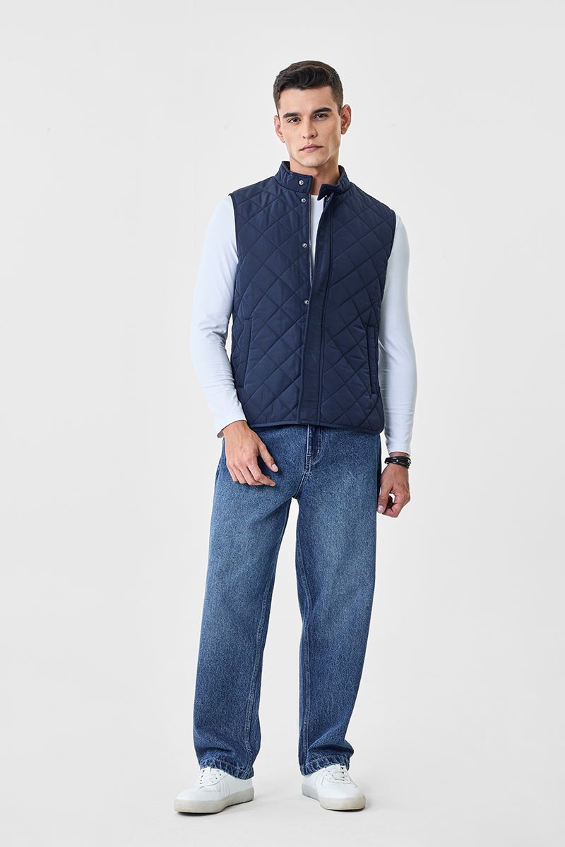SNITCH Navy Textured Sleeveless Regular Fit Jacket - Image 2