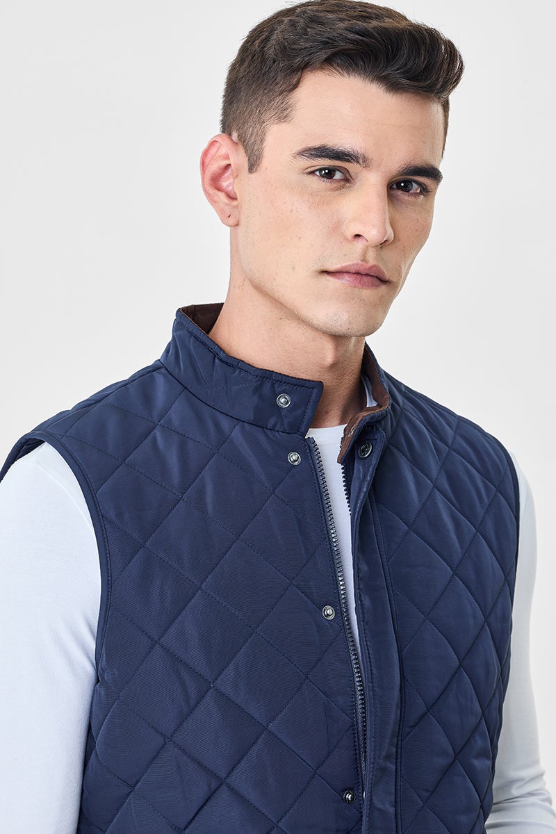SNITCH Navy Textured Sleeveless Regular Fit Jacket - Image 3