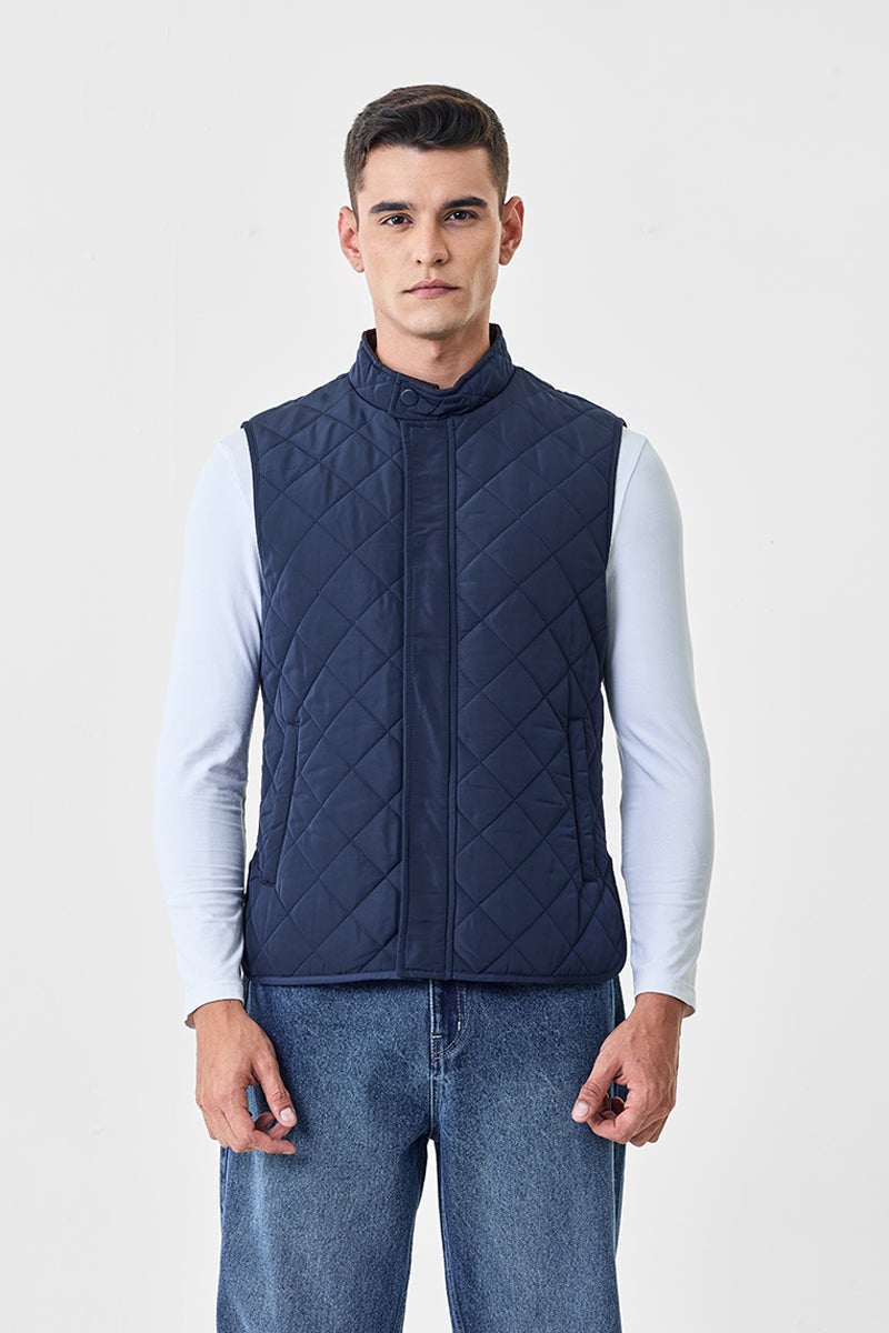 SNITCH Navy Textured Sleeveless Regular Fit Jacket - Image 4