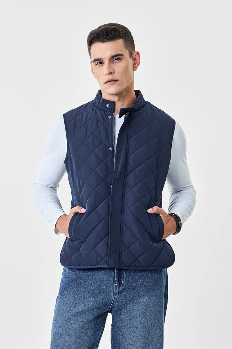 سنيتش Navy Textured Sleeveless Regular Fit Jacket