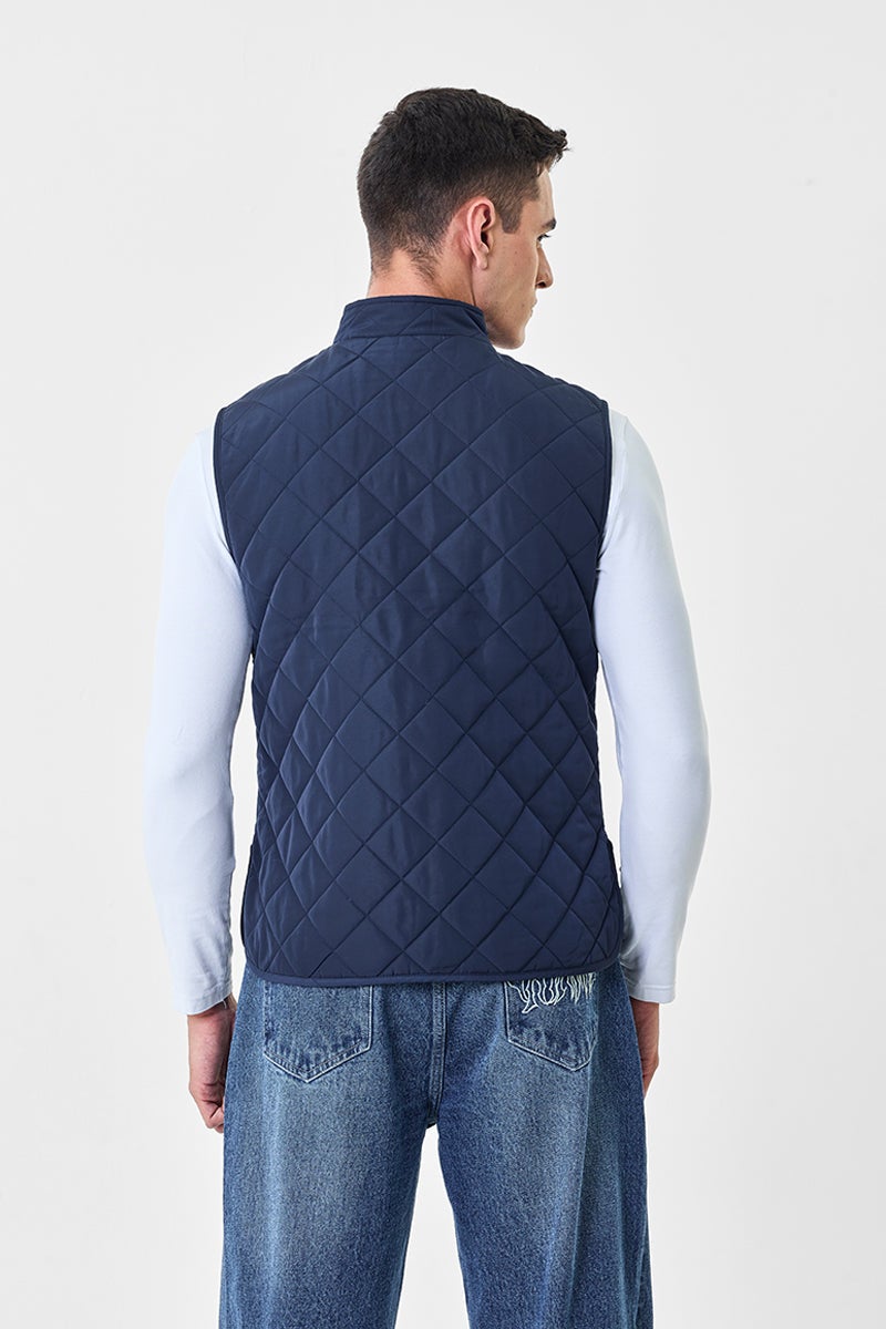 SNITCH Navy Textured Sleeveless Regular Fit Jacket - Image 5