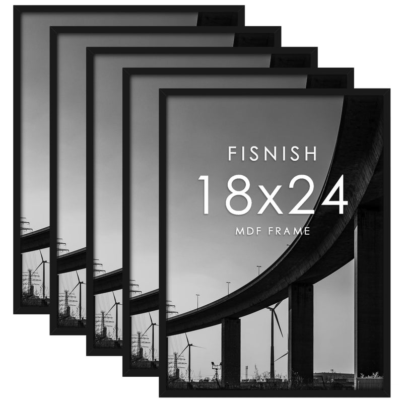 Fisnish 18x24 Frame 5 Pack Black Poster Frames 18 x 24 for Horizontal or Vertical Wall Mounting