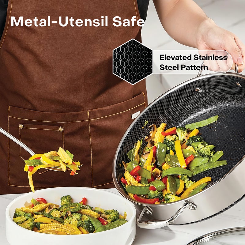nutricook Eterna Tri-Ply Hybrid 30cm Low Pot (Kadai) with Lid – Stainless Steel & Ceramic Coating, Metal-Utensil Safe, Oven & Dishwasher-Safe, Induction & All Cooktops Compatible - Image 5