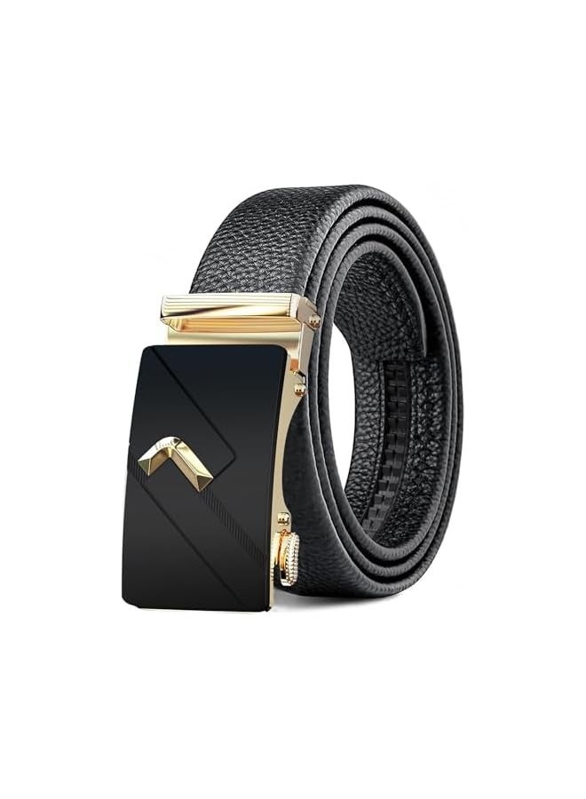 PROMASS Leather Belt, Men's Genuine Leather Ratchet Belt – Slide Adjustable with Automatic Buckle, Custom Fit for Dress Pants and Shirts, Buckle Men's Belt Fashionable Casual Business Belt (125 cm)  - Image 1
