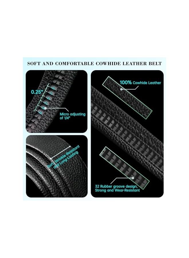 PROMASS Leather Belt, Men's Genuine Leather Ratchet Belt – Slide Adjustable with Automatic Buckle, Custom Fit for Dress Pants and Shirts, Buckle Men's Belt Fashionable Casual Business Belt (125 cm)  - Image 3