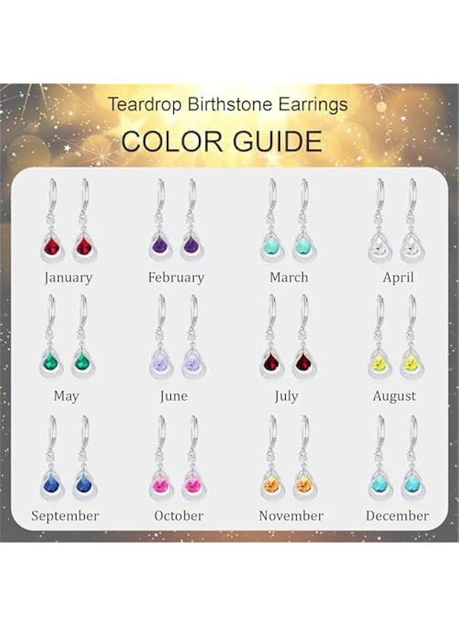 Dangle Earrings Trendy Leverback Birthstone Earrings 14K Sliver/Gold/Rose Gold Teardrop Dangle Earrings Fine Jewelry Birthday Gifts for Women - Image 5