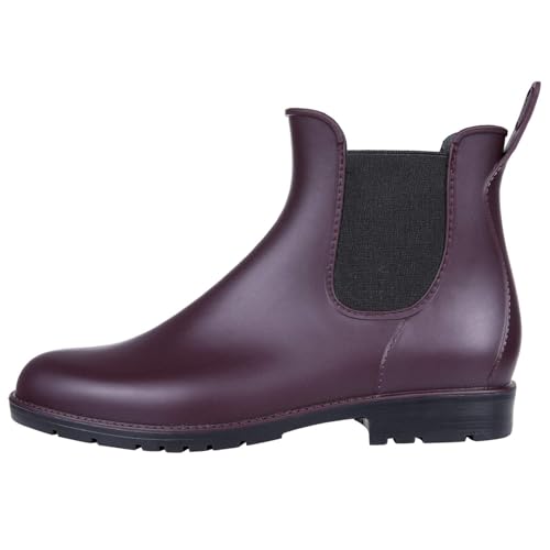 Asgard Women's Ankle Rain Boots Waterproof Chelsea Boots, Burgundy 38.5 (Size 8) - Image 5