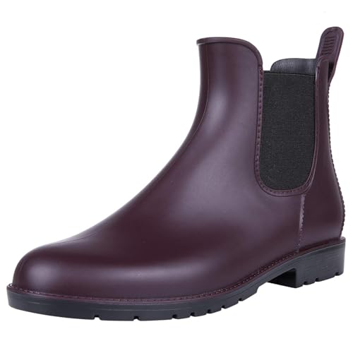 Asgard Women's Ankle Rain Boots Waterproof Chelsea Boots, Burgundy 38.5 (Size 8) - Image 2