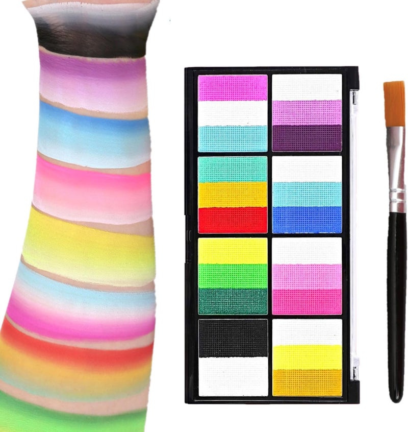 Face Paint Palette with Brush 23 Colours Face Paint Kit Body Painting Water Soluble Safe Theatre MakeUp easy to clean Festival Halloween Birthday Party