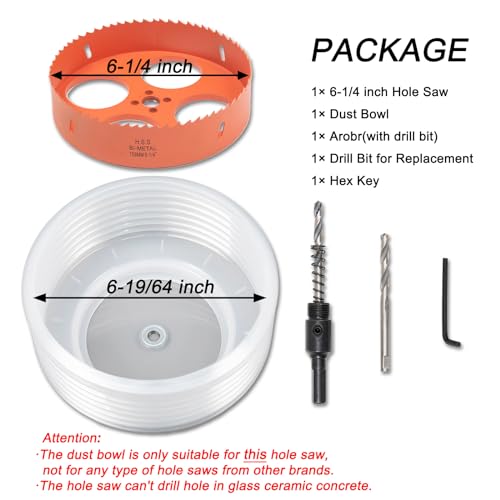 VIKITON 6.25 Hole Saw for Recessed Lights Can Lights, 6-1/4 Inch Hole Cutter with Dust Bowl Catcher for Led Recessed Lighting 6 Inch and Wood Metal Drywall, Bi-Metal Construction - Image 3